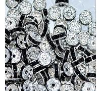 Glass Rhinestone rondelle Spacer Beads Silver & Gold 6mm, 8mm, 10mm, in 100pcs &1000pcs (Black 8mm 100pcs)