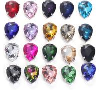 Glass Rhinestones, 30pcs Glitter Drop Crystal Rhinestone Hand Sew On Glass Stones Ornament Diamond Beads for Dress DIY Crafts Claw Drill Accessories(Multi Colored,7x10mm 30pcs)