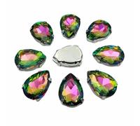 Glass Rhinestones! Drop Shape Diamond with Claw Sew On Teardrop Strass Metal Base Buckle Crystal Stone for Clothes-Rainbow-7x10mm 20pcs