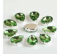 Glass Rhinestones! Drop Shape Diamond with Claw Sew On Teardrop Strass Metal Base Buckle Crystal Stone for Clothes-Peridot-18x25mm 10pcs