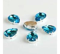 Glass Rhinestones! Drop Shape Diamond with Claw Sew On Teardrop Strass Metal Base Buckle Crystal Stone for Clothes-Aquamarine-10x14.0mm 20pcs