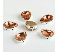 Glass Rhinestones! Drop Shape Diamond with Claw Sew On Teardrop Strass Metal Base Buckle Crystal Stone for Clothes-Light Peach-7x10mm 20pcs