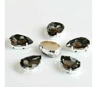 Glass Rhinestones! Drop Shape Diamond with Claw Sew On Teardrop Strass Metal Base Buckle Crystal Stone for Clothes-Clear Grey-7x10mm 20pcs