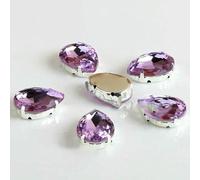 Glass Rhinestones! Drop Shape Diamond with Claw Sew On Teardrop Strass Metal Base Buckle Crystal Stone for Clothes-Violet-7x10mm 20pcs