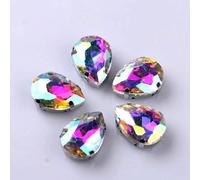Glass Rhinestones! Drop Shape Diamond with Claw Sew On Teardrop Strass Metal Base Buckle Crystal Stone for Clothes-Clear AB-7x10mm 20pcs