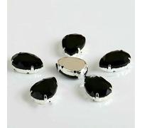 Glass Rhinestones! Drop Shape Diamond with Claw Sew On Teardrop Strass Metal Base Buckle Crystal Stone for Clothes-Black-18x25mm 10pcs