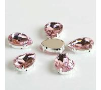 Glass Rhinestones! Drop Shape Diamond with Claw Sew On Teardrop Strass Metal Base Buckle Crystal Stone for Clothes-Pink-7x10mm 20pcs