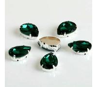 Glass Rhinestones! Drop Shape Diamond with Claw Sew On Teardrop Strass Metal Base Buckle Crystal Stone for Clothes-Green-7x10mm 20pcs