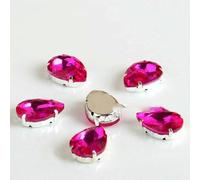 Glass Rhinestones! Drop Shape Diamond with Claw Sew On Teardrop Strass Metal Base Buckle Crystal Stone for Clothes-Rose-7x10mm 20pcs
