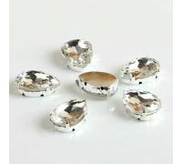 Glass Rhinestones! Drop Shape Diamond with Claw Sew On Teardrop Strass Metal Base Buckle Crystal Stone for Clothes-Clear Crystal-13x18mm 20pcs