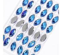 Glass Rhinestones, Horse Eye Flatback Sew on Crystal Rhinestones Appliques for Dresses Glass Shiny Sewing Stones for Decoration Beads(Blue,7x15mm 42pcs)