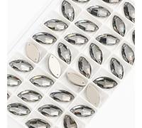Glass Rhinestones, Horse Eye Flatback Sew on Crystal Rhinestones Appliques for Dresses Glass Shiny Sewing Stones for Decoration Beads(Silver,6x12mm 72pcs)