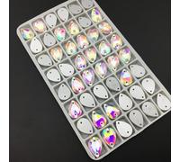 Glass Rhinestones, Teardrop Glass Sew On Rhinestones Pear Crystal AB Color Flatback Stone Sewing Wedding Dress(10x14mm 12pcs)