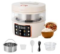 Glass Rice Cooker, 2.5L Low Sugar Rice Cooker with Automatic Filter Basket, 24h Timer, 400W Glass Inner Pot Multicooker for Home Travel Dormitory
