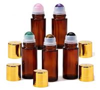 Glass Roller Bottles for Oils, 50ml Amber Glass Roller Bottle with Natural Crystal Rolling Ball Rose Quartz & Amethyst & Green Aventurine & Tiger-eye & Obsidian Beauty