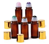 Glass Roller Bottles for Oils, 5Pcs 50ml Amber Glass Roller Bottle with Natural Crystal Rolling Ball, Rose Quartz & Amethyst & Green Aventurine & Tiger-eye & Obsidian..