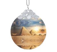 Glass Round Egyptian Pyramid In Desert Pendant, Christmas Decoration Pendant, Christmas Tree Pendant, Anniversary Pendant, Indoor Outdoor Printed Pendant