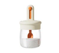 Glass S Pice Jars with Spoons and Airtight Lids, Single Seasoning Container, Condiment Jar, with Seal Ring, Heat Resistant Glass, Silicone, Kitchen Storage Organizer for Salt, Sugar, etc.