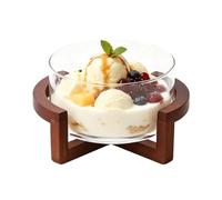 Glass Salad Bowl - Solid Wood Base | 1800ml Clear Serving Fruit Bowl | Anti Slip Wooden Base, Food Grade Wide Mouth Glass, 8.7x7.1 In, 61 Oz Capacity, for Trifle Dessert & Salad Mixing