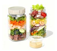 Glass Salad Jars with Dressing Cup, Simplify Meal Prep Salad Mason Jars with Lid, Perfect for Office Lunch, Fitness & Fat-Loss Management, Outdoor Picnics, Food Storage, DIY Craft Decor, 2 Pack 32oz