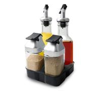 Glass Salt and Pepper Shaker Set, Vinegar and Oil Bottles with Spout, 2-in-1 Salt Shaker with Lid, Spice Jar with Scattering Holes, Cruet Set for Vinegar & Oil, Glass Cruet for Kitchen, Grill and