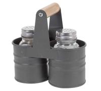 Glass Salt and Pepper Shakers with Metal Storage Stand