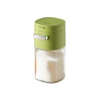 Glass Salt Dispenser 2pcs with One Click Control for Precise Seasoning - Moisture for proof Kitchen Jar for Salt Sugar Pepper - Green and White 6x6.9x12.5cm(green)