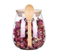 Glass Salt Jar with Lid and Spoon - Airtight Clear Kitchen Storage Container | Tea Caddy Sugar Bowl - Moisture Proof Grain Spices Organizer, Countertop Seasoning Holder with Wooden Scoop