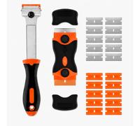 Glass Scraper Set Tools for Windows: Long Handle & Dual Edge Scrapers | with 10 Metal & 10 Plastic Replacement Parts, Complete Cleaning Kit for Ceramic Hobs, Oven Doors, Windows & DIY Project