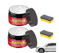 Glass Scratch Polishing & Repair Compound, Glass Scratch Remover Kit, Autoglass Polishing Paste, Window Scratch Remover with Sponge for Windscreen Mirrors Windows Light Scratches, 50g (2PCS, 1)