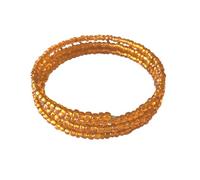 Glass Seed Bead Coiled Bracelet, Memory Wire, Adjustable, Orange Silver Lined.