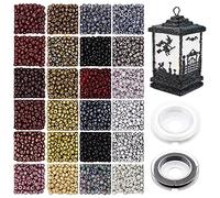 Glass Seed Beads for Jewellery Making - 6/0 Small Bracelet Beads Kit, 4mm, 1920pcs, Includes Elastic String