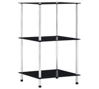 Glass Shelf 3-Tier Black Tempered Glass 40x40x67cm Stainless Steel Frame Compact