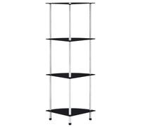 Glass Shelf 4-Tier Black Tempered Glass & Stainless Steel Slim Frame 30x30x100cm