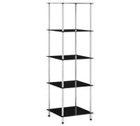 Glass Shelf 5-Tier Black Tempered Glass Stainless Steel 40x40x130cm Wall Display