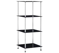 Glass Shelf Black 40x40x100cm Tempered Glass Stainless Steel Frame Modern 4-Tier