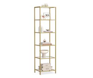 Glass Shelf Bookcase Storage Cabinet, Metallic Gold / 6-tier