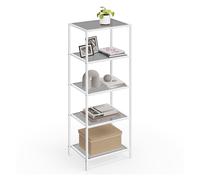 Glass Shelf Bookcase Storage Cabinet, Pearl White + Slate Grey / 5-tier