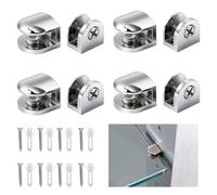 Glass Shelf Brackets, 8 Pack with Screws, Glass Shelf Supports for Bathroom Shelves, Chrome Shelf Brackets for Glass Bathroom Shelves, Perfect for Kitchen, Bathroom, Office, Hotel