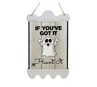 Glass Signed Hanging Sign Wooden Slices Halloween Hanging Ornaments Pumpkin Witch Front Door Hanger Wreath Crafts For Halloween Home Party (Grey-F, 24. 5x15cm)