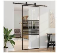 Glass Sliding Door Black 90x205cm Aluminium Frameless Modern Interior with Stop.