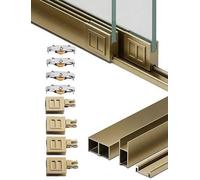 Glass Sliding Door Track Set with Bottom Pulleys 5mm/8mm | Glass slide rails, sliding door without drilling for showcases, cupboards and shop windows(Gold,70CM-0.5CM)