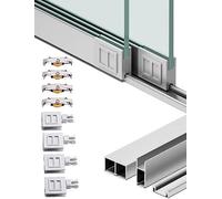 Glass Sliding Door Track Set with Bottom Pulleys 5mm/8mm | Glass slide rails, sliding door without drilling for showcases, cupboards and shop windows(Silver,180CM-0.5CM)