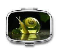 Glass Snail Pill Box 2 Compartment - Small Metal Medicine Organizer Portable Pill Case for Purse Pocket Travel Vitamin Organizer for Men Women, BPA-Free