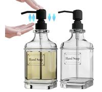 Glass Soap Dispenser Bottle with Pump, bathroom soap set 2 Pack, Refillable Clear Hand Soap Washing up Liquid Glass Soap 18 Oz, for Kitchen, Bathroom