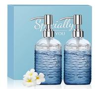 Glass Soap Dispenser Bottle with Pump, Versatile 14 Oz Dripless Pump Bottle, Refillable Liquid Hand Jar Dispenser for Bathroom, Countertop, Kitchen, Laundry Room (Pinstripe, 2 Pack)