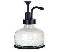 Glass Soap Dispenser for Kitchen and Bathroom Countertop, Smooth Action Pump Refillable Wash Hand Liquid, Dish Detergent, Farmhouse Style with Cylindrical Shape Shampoo Lotion Pump