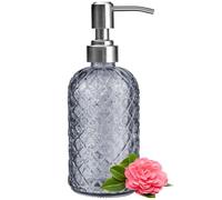 Glass Soap Dispenser Green - 350ml/ 16 Oz Hand and Dish Soap Dispenser with Rustproof Stainless Steel Pump Liquid Hand Jar Refillable Glass Bottle for Bathroom Countertop Kitchen Laundry Room (Gray)