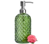 Glass Soap Dispenser Green - 350ml/ 16 Oz Hand and Dish Soap Dispenser with Rustproof Stainless Steel Pump Liquid Hand Jar Refillable Glass Bottle for Bathroom, Countertop, Kitchen, Laundry Room
