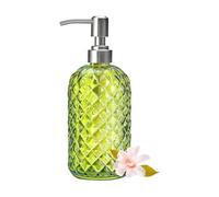 Glass Soap Dispenser Green - 350ml/ 16 Oz Hand Soap Dispenser with Rustproof Stainless Steel Pump Liquid Hand Jar Refillable Glass Bottle for Bathroom Countertop Kitchen Laundry Room